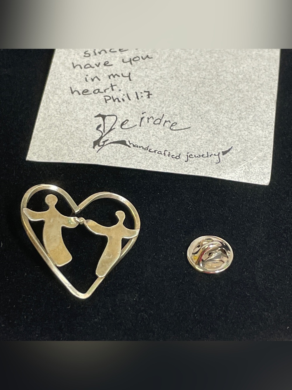 Sterling Silver Handcrafted Heart Outline Brooch With Couple Holding Hands, 2.7g